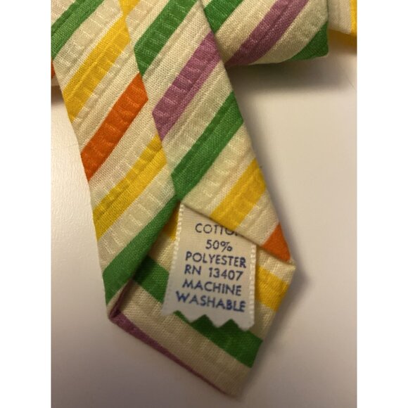 VTG Unbranded RN 13407 Green Orange White Multi Striped Seersucker Tie 51” Long - Picture 4 of 8
